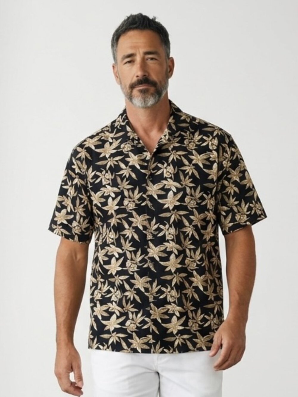 Pierre Cardin Hawaiian Shirt Men’s size XL Black & Tan Short sleeve button up